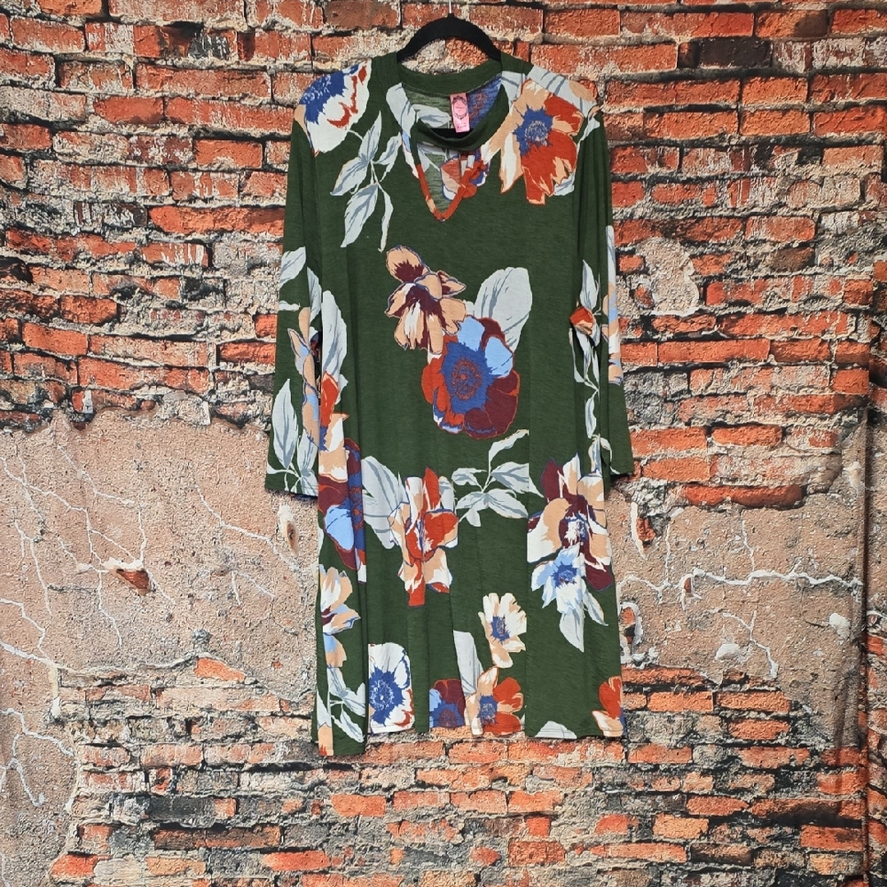 Honeyme Curvy Green Floral Mini SwingDress, Plus Size